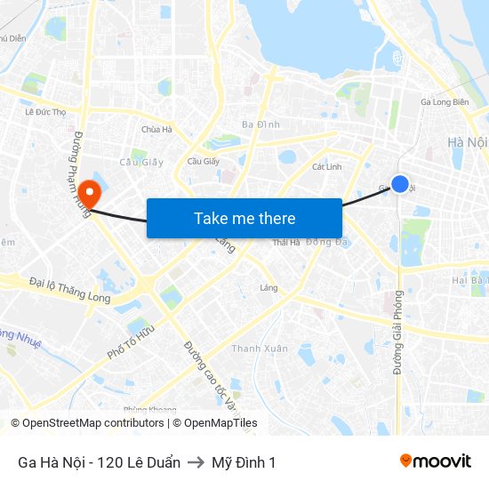 Ga Hà Nội - 120 Lê Duẩn to Mỹ Đình 1 map