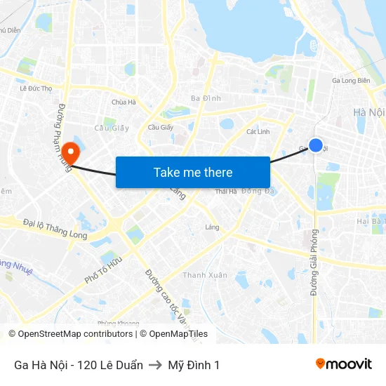 Ga Hà Nội - 120 Lê Duẩn to Mỹ Đình 1 map