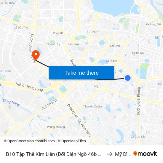 B10 Tập Thể Kim Liên (Đối Diện Ngõ 46b Phạm Ngọc Thạch) to Mỹ Đình 1 map