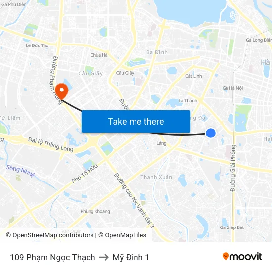 109 Phạm Ngọc Thạch to Mỹ Đình 1 map