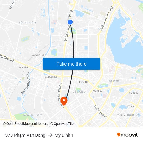 373 Phạm Văn Đồng to Mỹ Đình 1 map