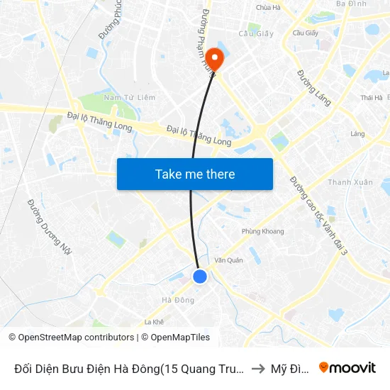 Đối Diện Bưu Điện Hà Đông(15 Quang Trung Hà Đông) to Mỹ Đình 1 map