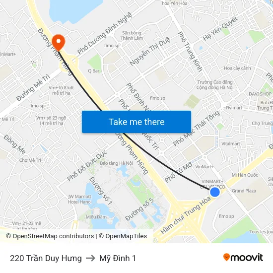 220 Trần Duy Hưng to Mỹ Đình 1 map