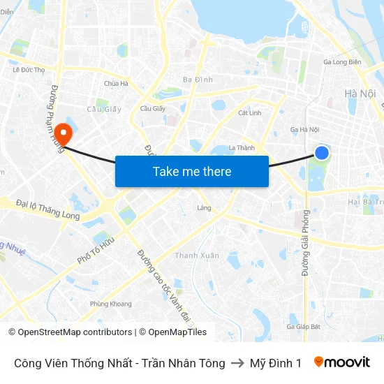 Công Viên Thống Nhất - Trần Nhân Tông to Mỹ Đình 1 map