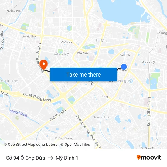 Số 94 Ô Chợ Dừa to Mỹ Đình 1 map