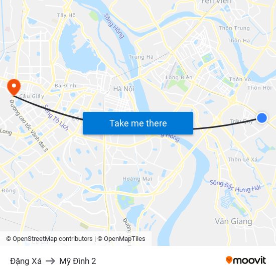 Đặng Xá to Mỹ Đình 2 map