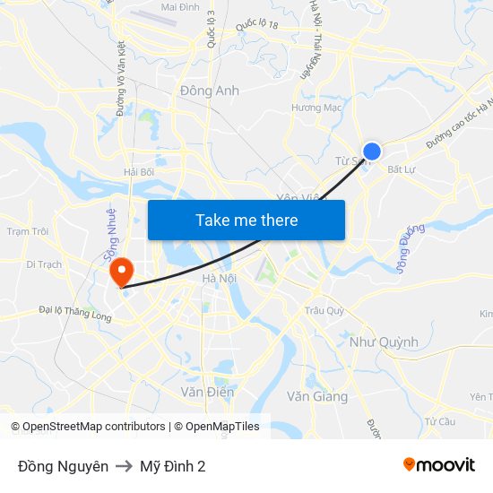 Đồng Nguyên to Mỹ Đình 2 map