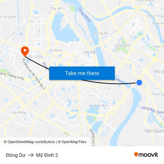 Đông Dư to Mỹ Đình 2 map