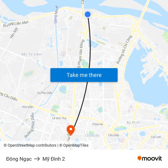 Đông Ngạc to Mỹ Đình 2 map