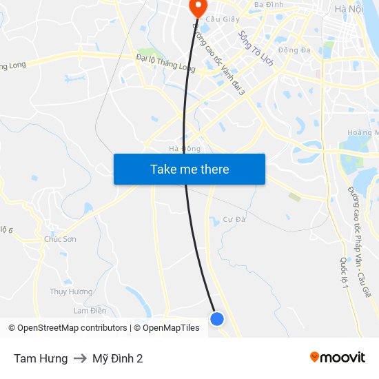 Tam Hưng to Mỹ Đình 2 map