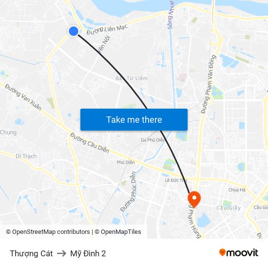 Thượng Cát to Mỹ Đình 2 map