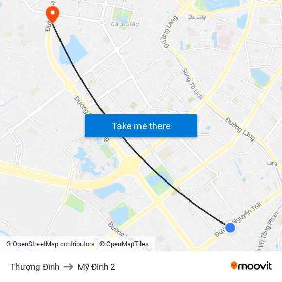 Thượng Đình to Mỹ Đình 2 map