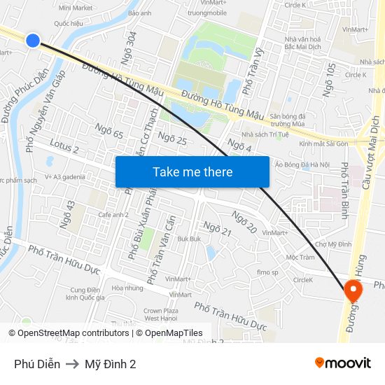 Phú Diễn to Mỹ Đình 2 map