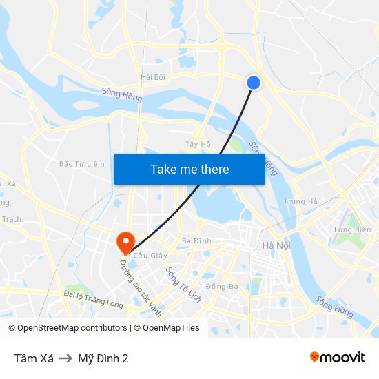 Tầm Xá to Mỹ Đình 2 map