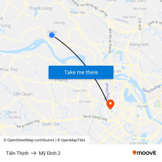 Tiến Thịnh to Mỹ Đình 2 map