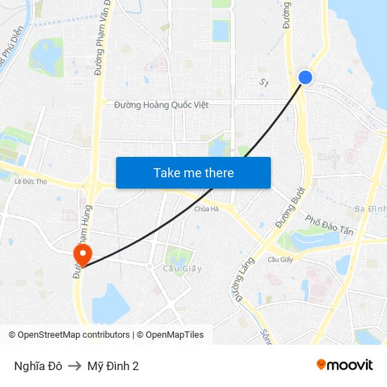 Nghĩa Đô to Mỹ Đình 2 map