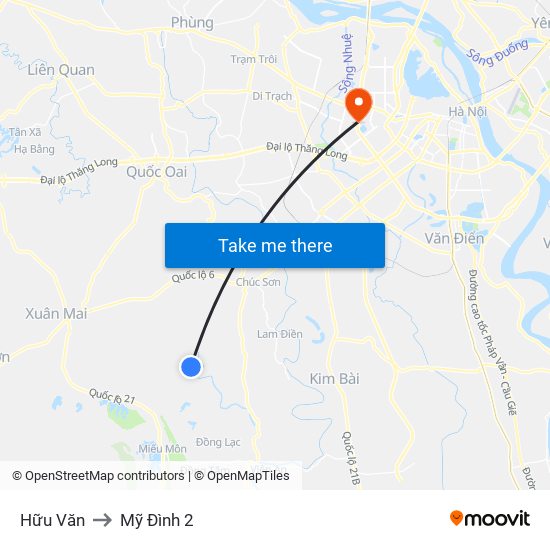 Hữu Văn to Mỹ Đình 2 map