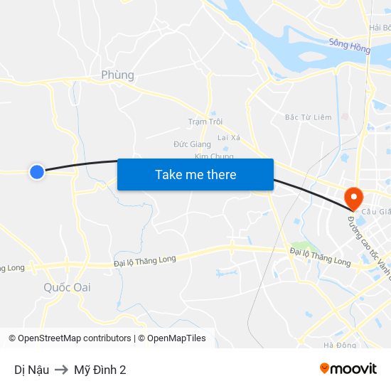 Dị Nậu to Mỹ Đình 2 map