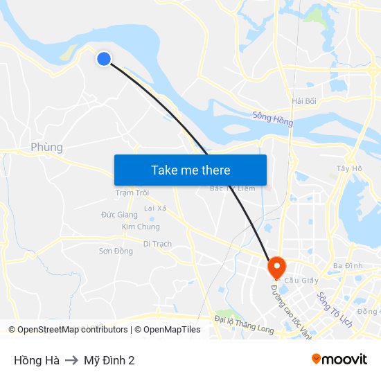 Hồng Hà to Mỹ Đình 2 map