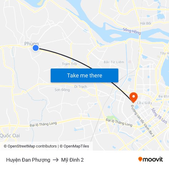 Huyện Đan Phượng to Mỹ Đình 2 map