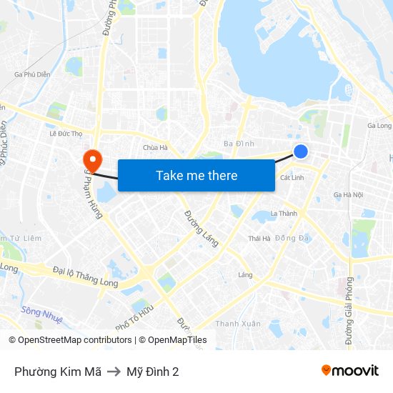 Phường Kim Mã to Mỹ Đình 2 map