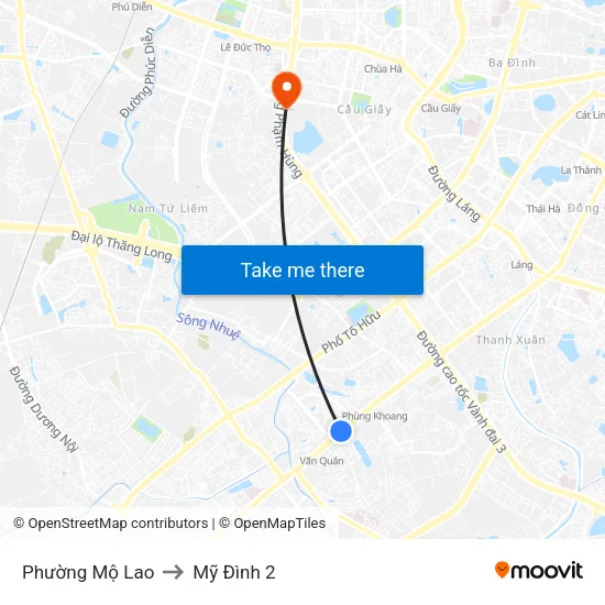 Phường Mộ Lao to Mỹ Đình 2 map