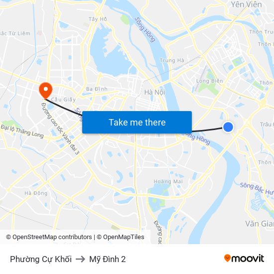 Phường Cự Khối to Mỹ Đình 2 map