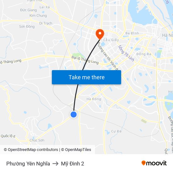 Phường Yên Nghĩa to Mỹ Đình 2 map