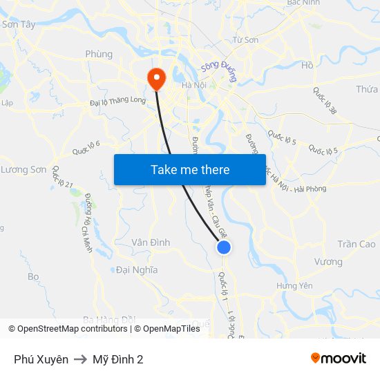 Phú Xuyên to Mỹ Đình 2 map