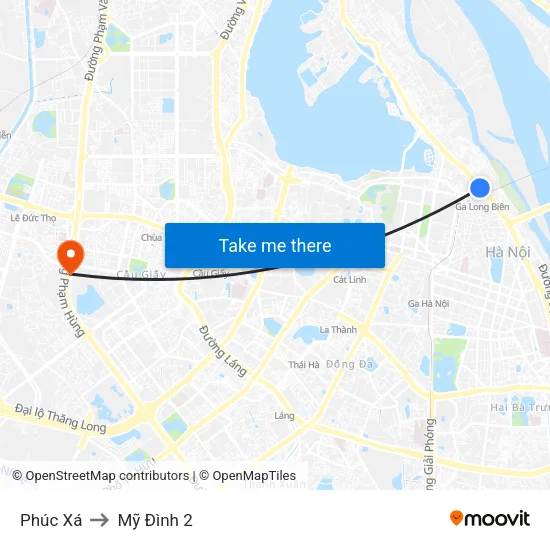 Phúc Xá to Mỹ Đình 2 map