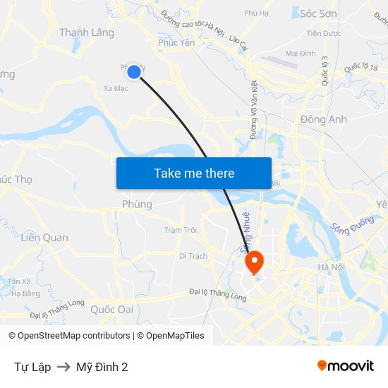 Tự Lập to Mỹ Đình 2 map