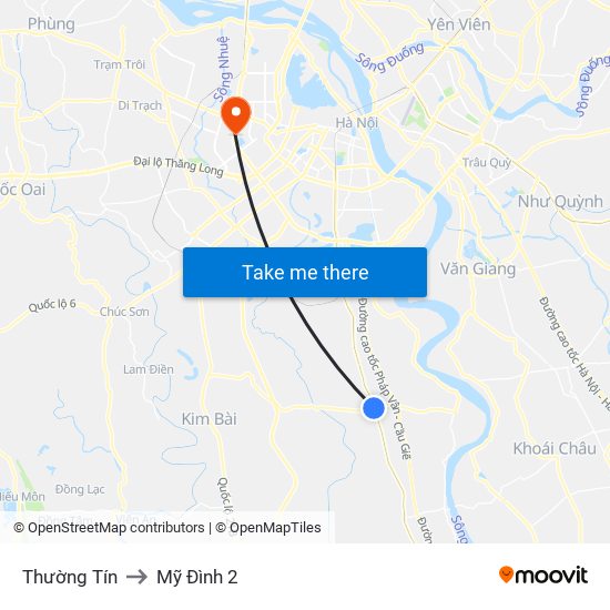 Thường Tín to Mỹ Đình 2 map