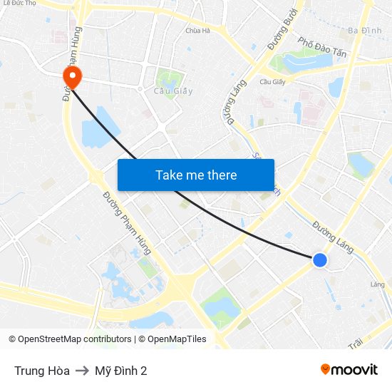 Trung Hòa to Mỹ Đình 2 map