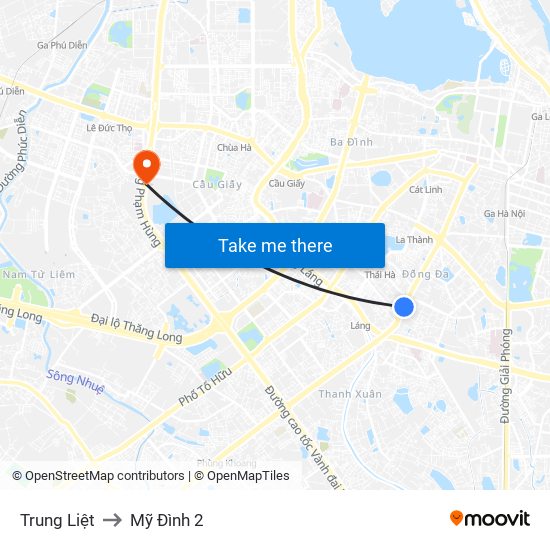 Trung Liệt to Mỹ Đình 2 map