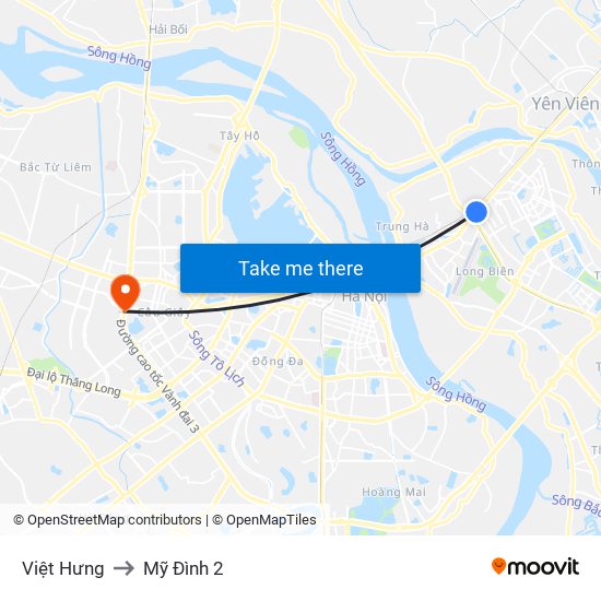 Việt Hưng to Mỹ Đình 2 map