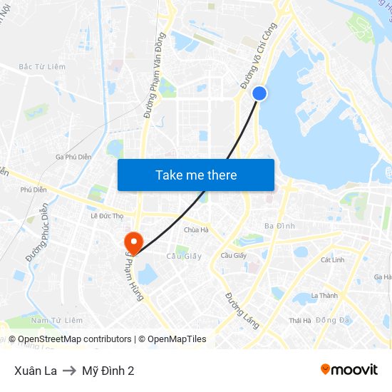 Xuân La to Mỹ Đình 2 map