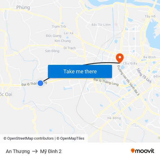 An Thượng to Mỹ Đình 2 map