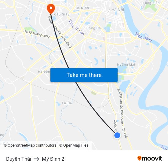 Duyên Thái to Mỹ Đình 2 map