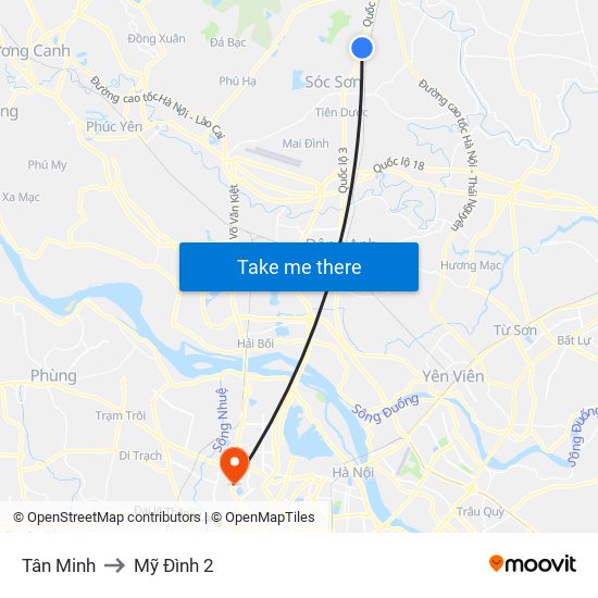 Tân Minh to Mỹ Đình 2 map