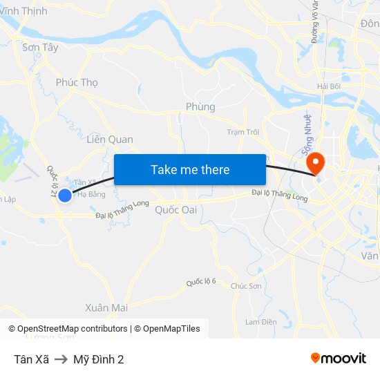 Tân Xã to Mỹ Đình 2 map