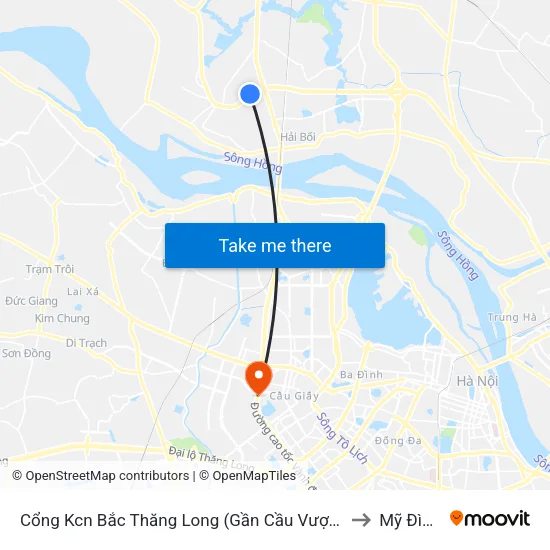 Cổng Kcn Bắc Thăng Long (Gần Cầu Vượt Bộ Hành) to Mỹ Đình 2 map