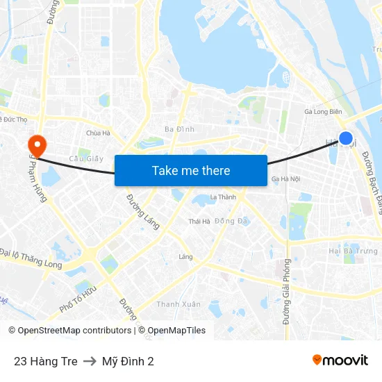 23 Hàng Tre to Mỹ Đình 2 map