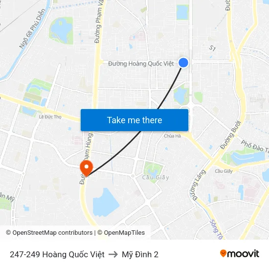 247-249 Hoàng Quốc Việt to Mỹ Đình 2 map