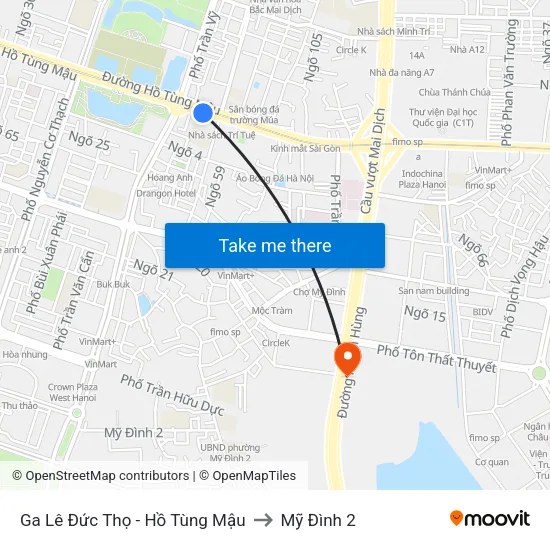 Ga Lê Đức Thọ - Hồ Tùng Mậu to Mỹ Đình 2 map