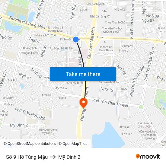 Số 9 Hồ Tùng Mậu to Mỹ Đình 2 map