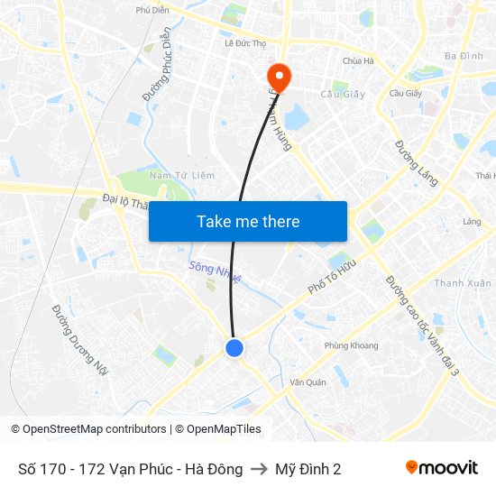 Số 170 - 172 Vạn Phúc - Hà Đông to Mỹ Đình 2 map