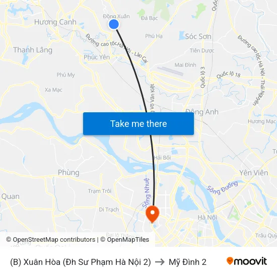 (B) Xuân Hòa (Đh Sư Phạm Hà Nội 2) to Mỹ Đình 2 map