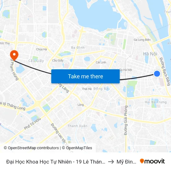 Đại Học Khoa Học Tự Nhiên - 19 Lê Thánh Tông to Mỹ Đình 2 map
