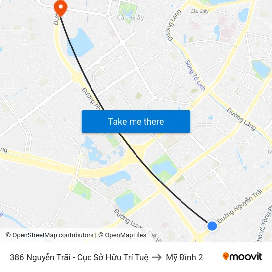 386 Nguyễn Trãi - Cục Sở Hữu Trí Tuệ to Mỹ Đình 2 map