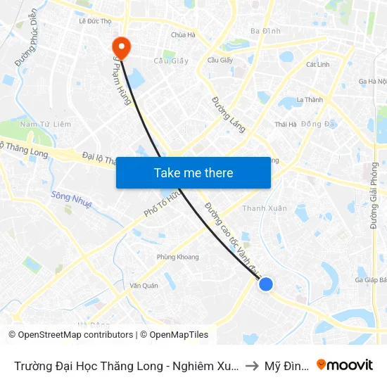 Trường Đại Học Thăng Long - Nghiêm Xuân Yêm to Mỹ Đình 2 map